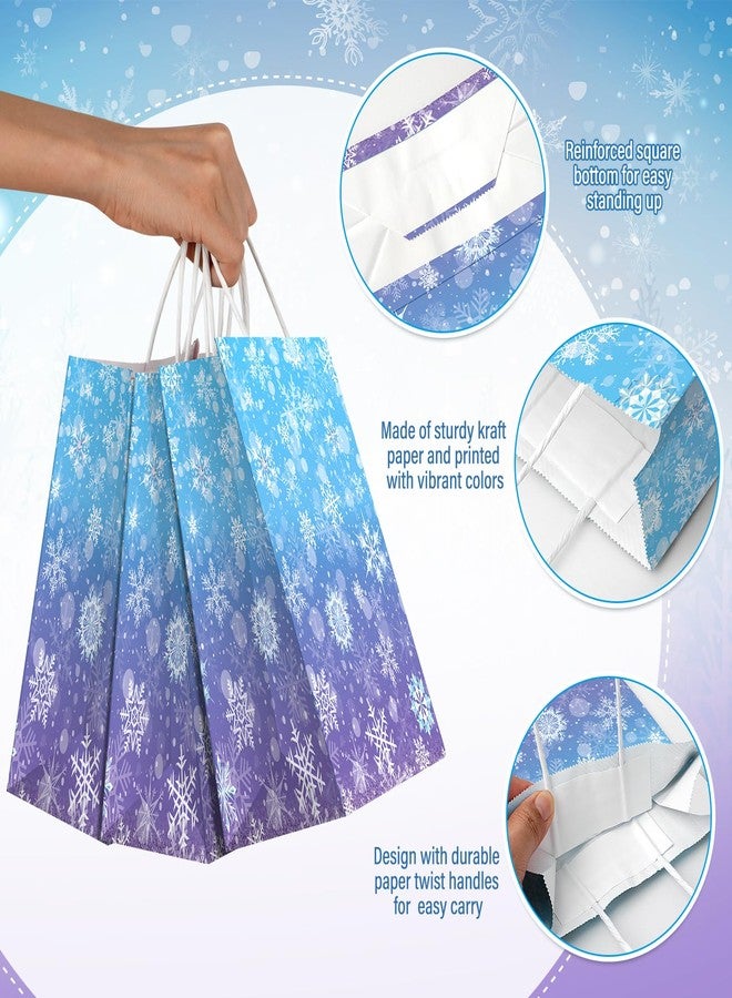 Pascliyna 24 Pcs Winter Snowflake Gift Bags, Blue and Purple Snowflake Goodie Bags Bulk with 24 Tissue Paper, Holiday Kraft Paper Party Favor Bags with Handles for Birthday Christmas Winter Wonderland - Image 3